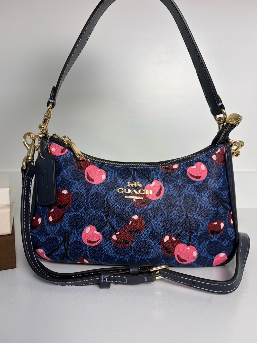 Coach Teri Shoulder Bag Cherry Print Navy